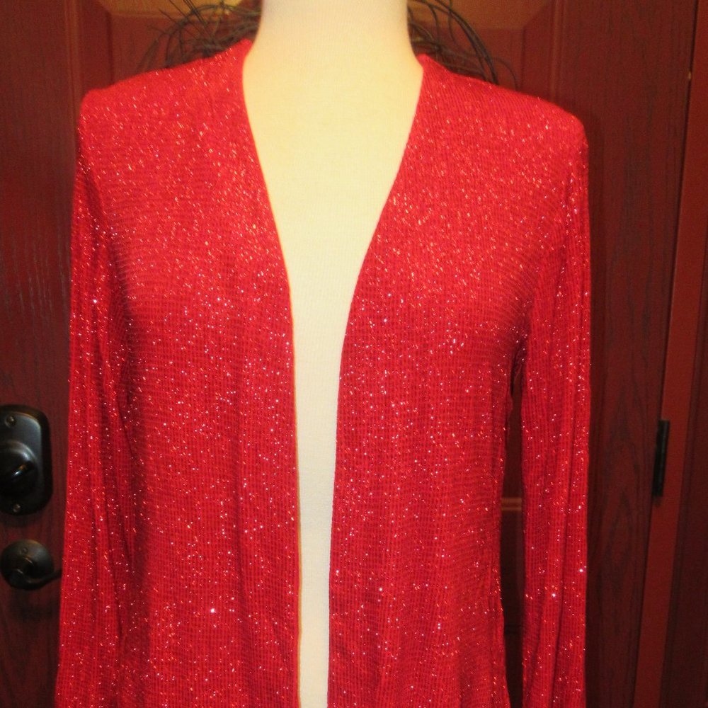 Vintage 90s Ronni Nicole Sparkly Red Long Sleeve Cardigan Sz S